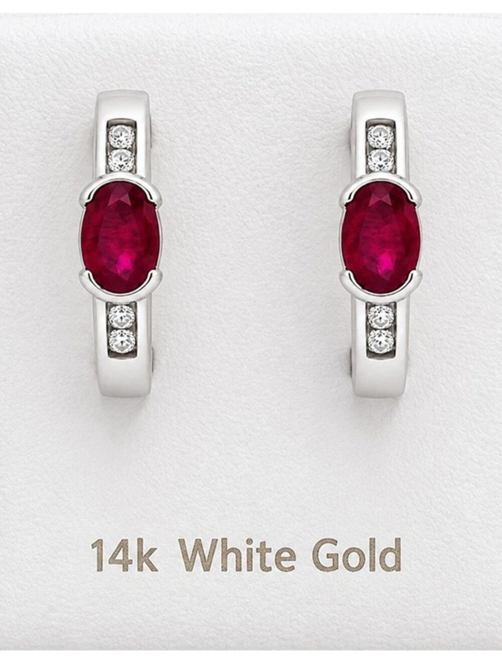 Genuine 1.24 Cts Ruby & Diamonds Huggies Earrings 14k White Gold
